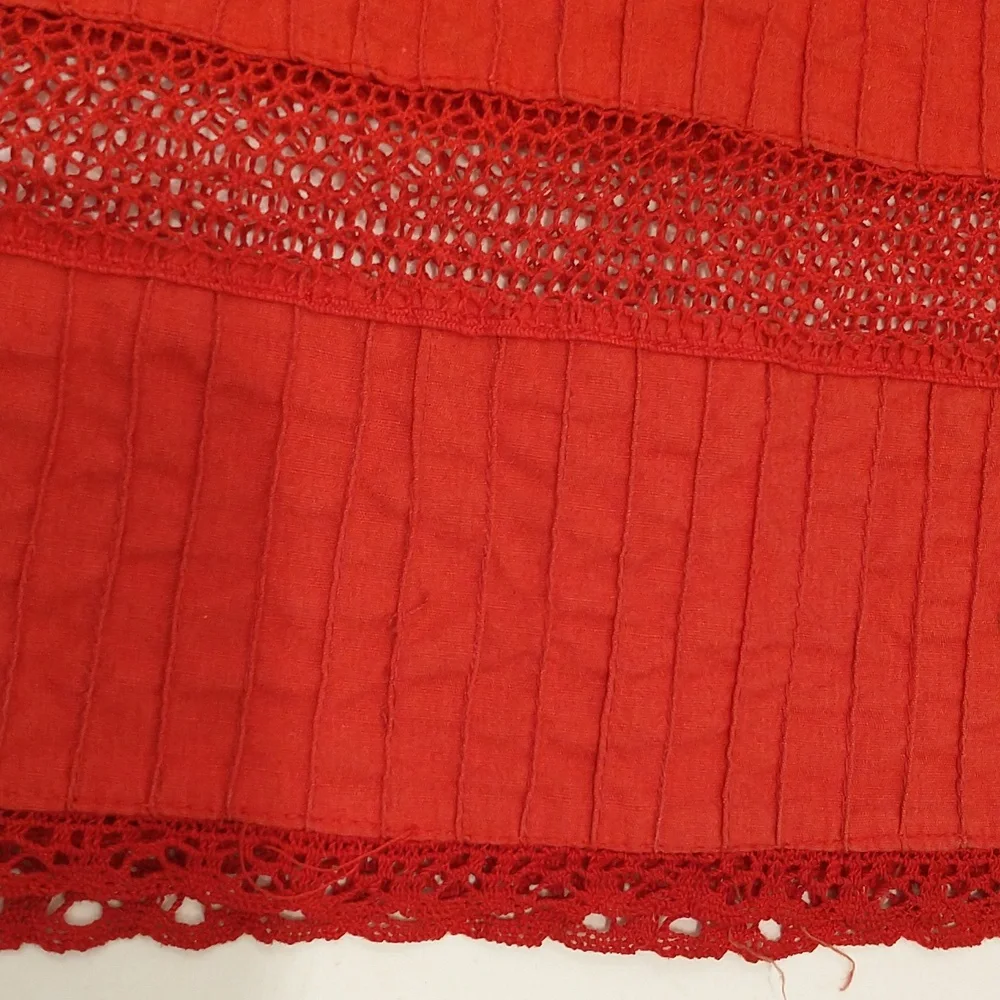 Red Mexican Wedding Dress Delicate Cotton Crochet 59" Long Traditional Fem Maxi - Picture 11 of 14